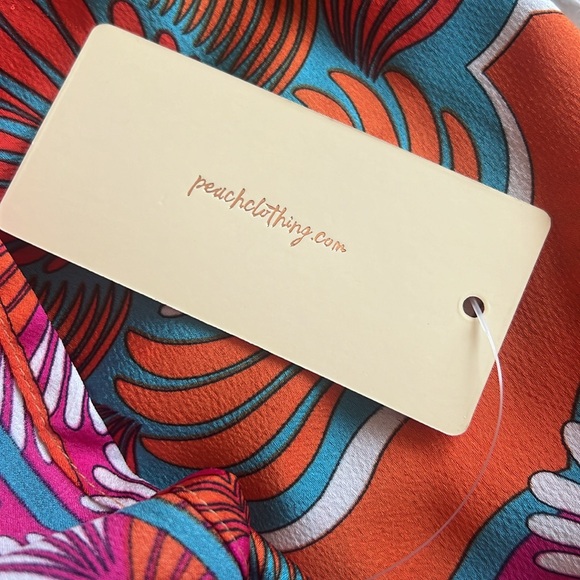 NWT Peach V-Neck Tie Top Retro floral art deco print - Picture 9 of 11